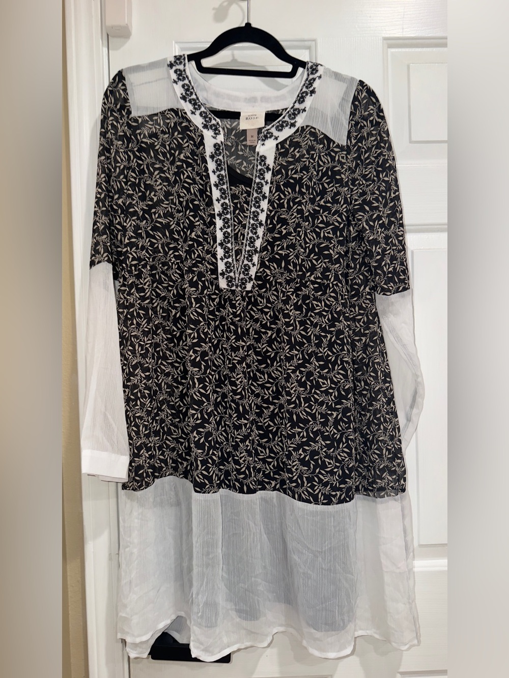 Knox Rose Black and White Floral Tunic with Sheer Panels